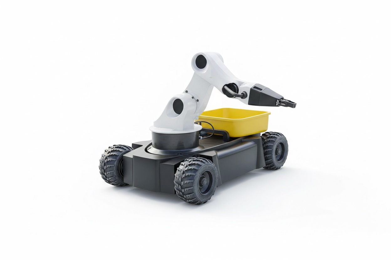 Agronomic Robotics Harvester Bot with robotic arm picking lettuce in crop rows